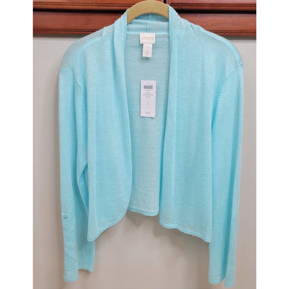 NWT New With Tags! Chico's Lightweight Knitted Shrug Bluegreen